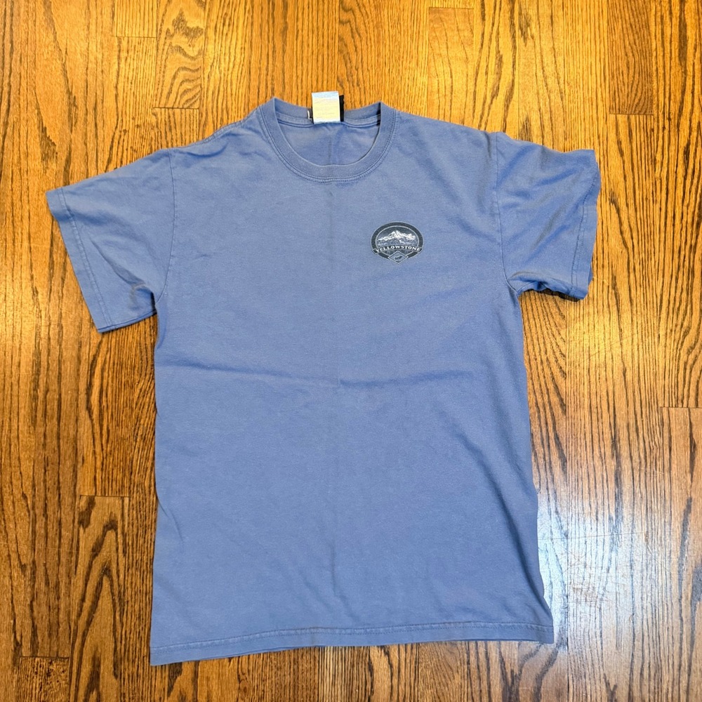 Prairie Mountain Yellowstone National Park Graphic T-Shirt Small Blue Cotton‎